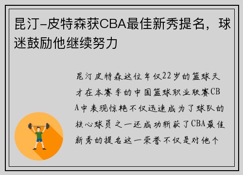 昆汀-皮特森获CBA最佳新秀提名，球迷鼓励他继续努力